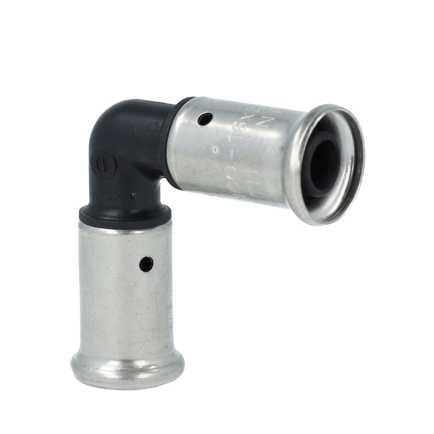 Henco knie 90°, pvdf, rvs, 2x pers, type 1PK, epdm, 10 bar, 32 mm