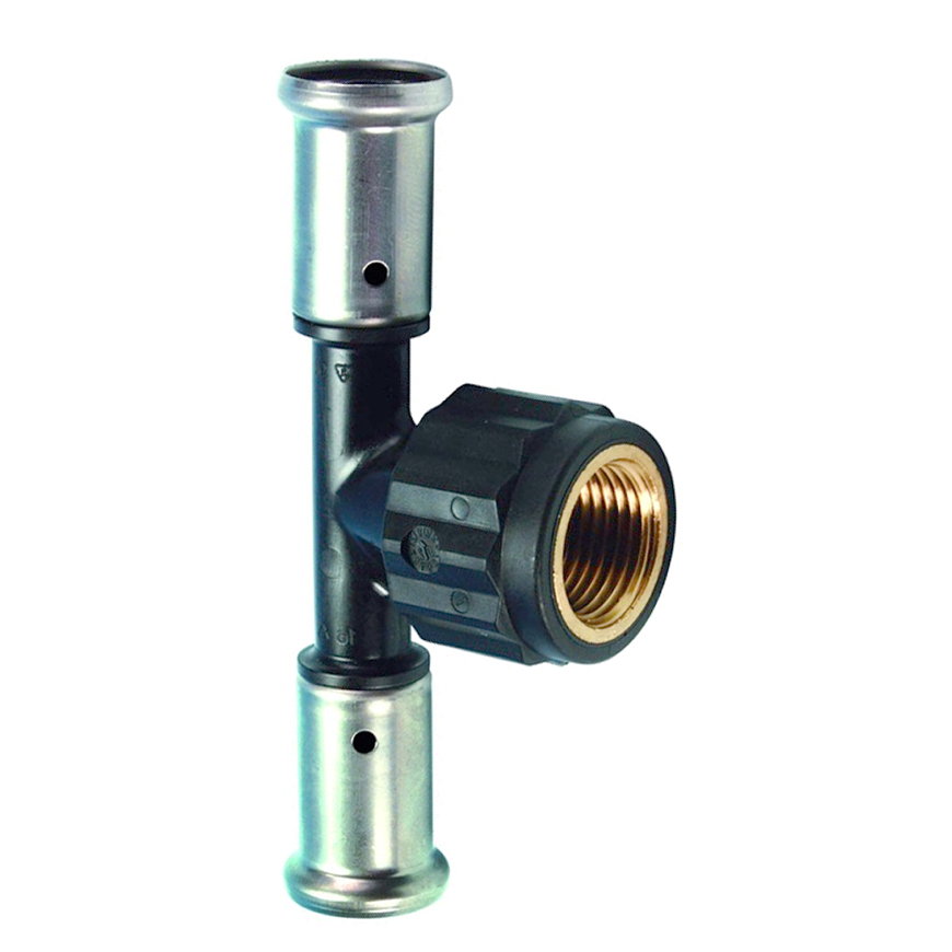 Henco schroef T-stuk 90°, pvdf, rvs, 2x pers / 1x bi.dr., 13PK, epdm, 10 bar, 50 mm x 1½" x 50 mm