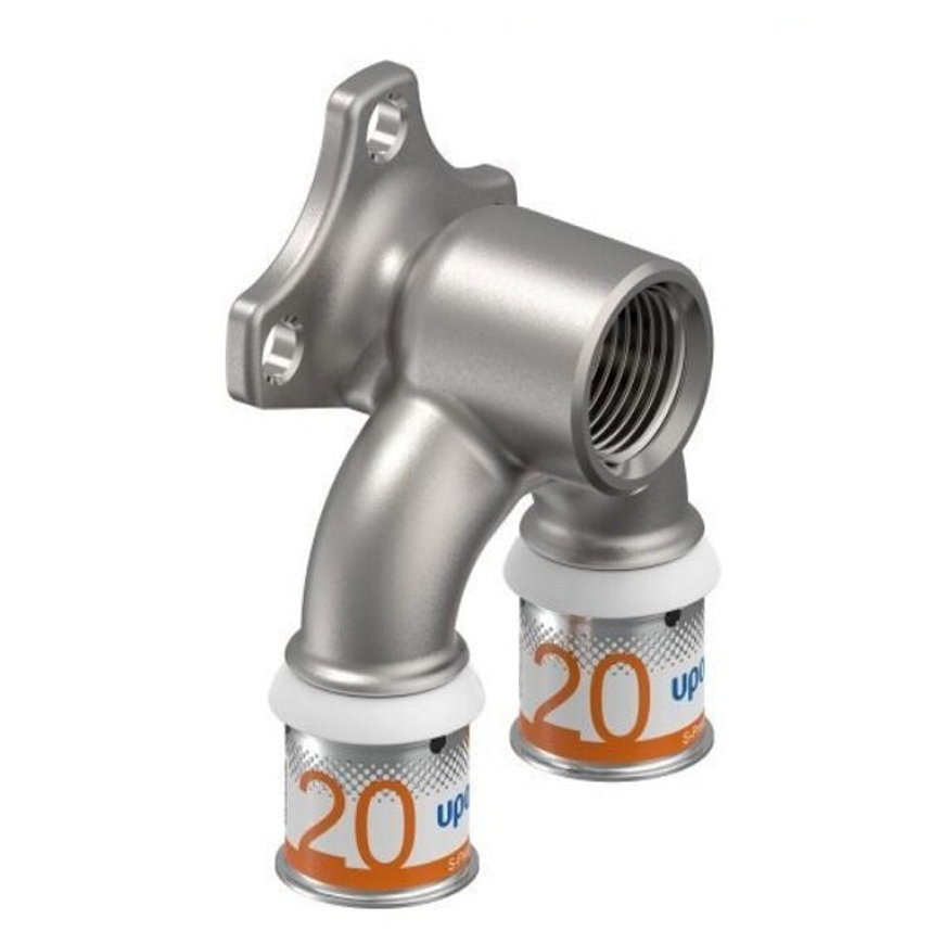 Uponor doorstroom muurplaat, S-Press Plus, messing vertind, binnendraad x pers, Kiwa, ½" x 20 mm