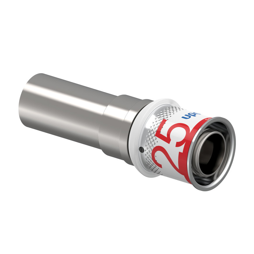 Uponor overgangskoppeling, S-Press Plus, messing vertind, spie x pers, Kiwa, 22 (cu) x 25 mm