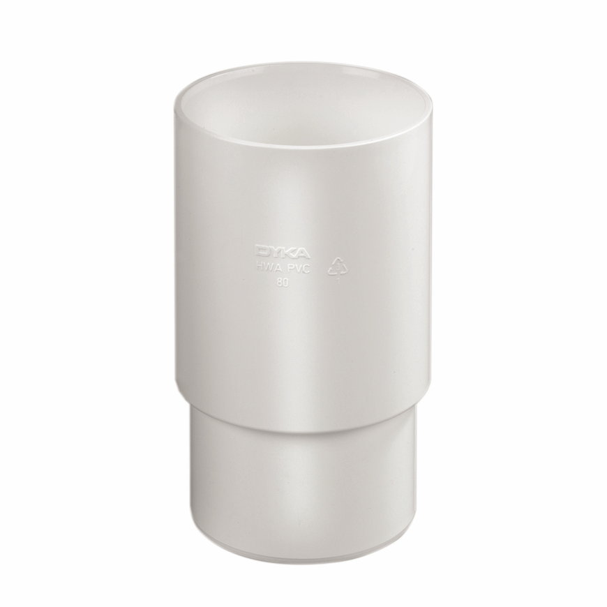 Dyka hwa verlengde mof, pvc, inwendig lijm x verjongd spie, wit, 80 mm