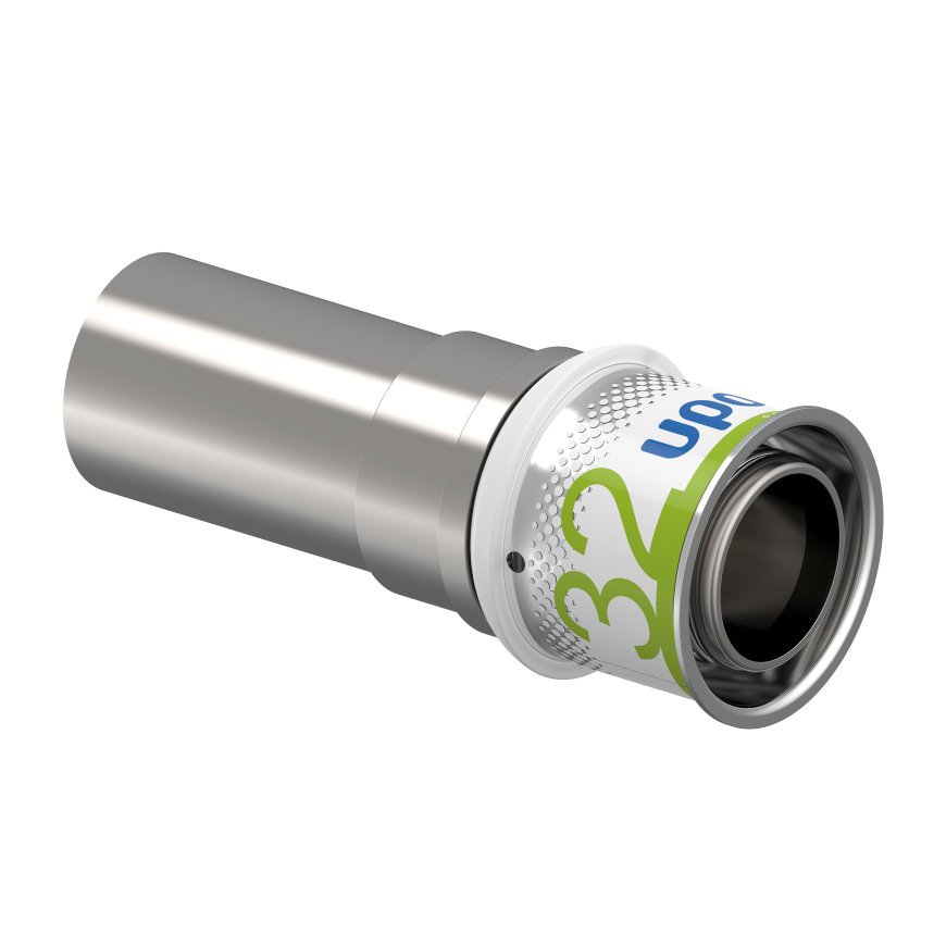 Uponor overgangskoppeling, S-Press Plus, messing vertind, spie x pers, Kiwa, 28 (cu) x 32 mm