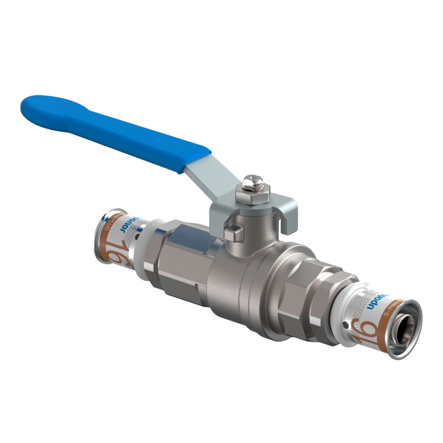 Uponor kogelkraan, S-Press Plus, messing vernikkeld, 2x pers, 10 bar, 16 mm