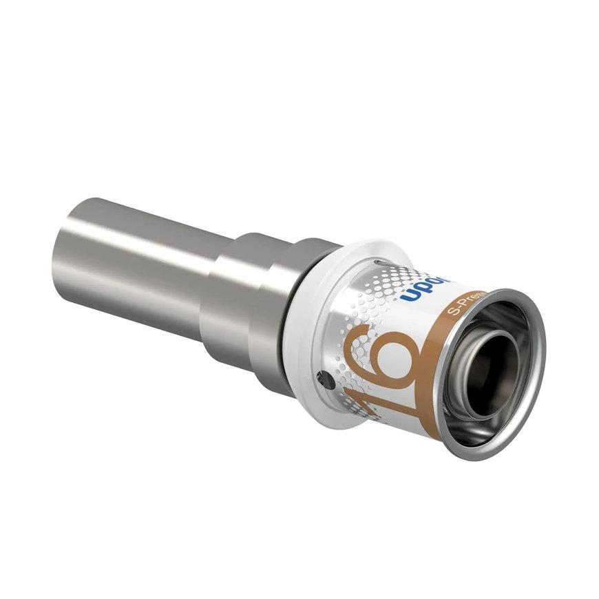 Uponor overgangskoppeling, S-Press Plus, messing vertind, spie x pers, Kiwa, 12 (cu) x 16 mm