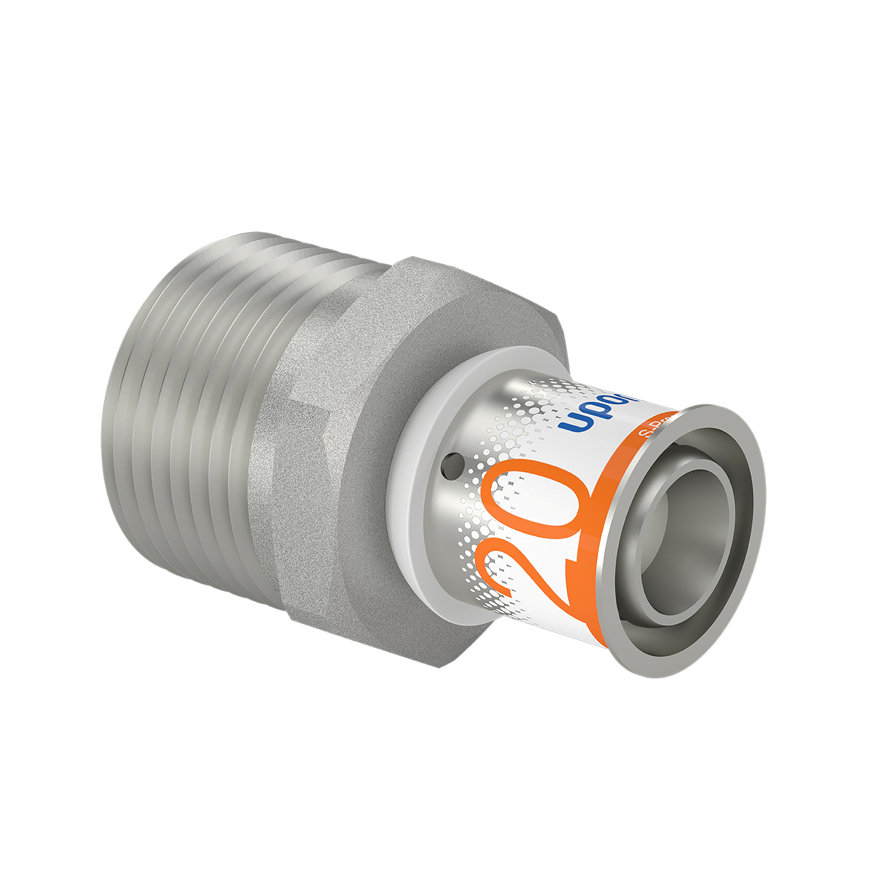 Uponor draadkoppeling, S-Press Plus, messing vertind, buitendraad x pers, Kiwa, 1" x 20 mm