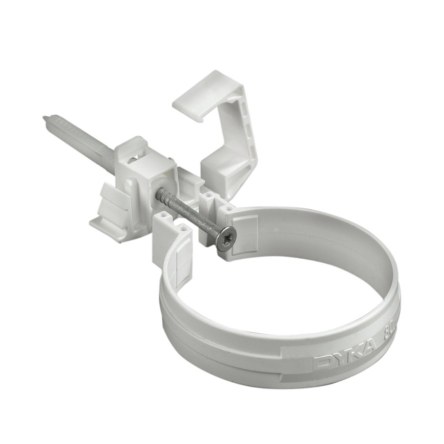 Dyka hwa beugel KPA, pvc, met onderblok en slagplug, wit, 80 mm