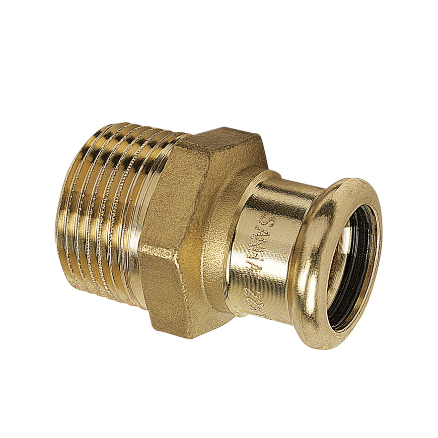Sanha PuraPress draadkoppeling, brons, buitendraad x pers, ¾" x 22 mm