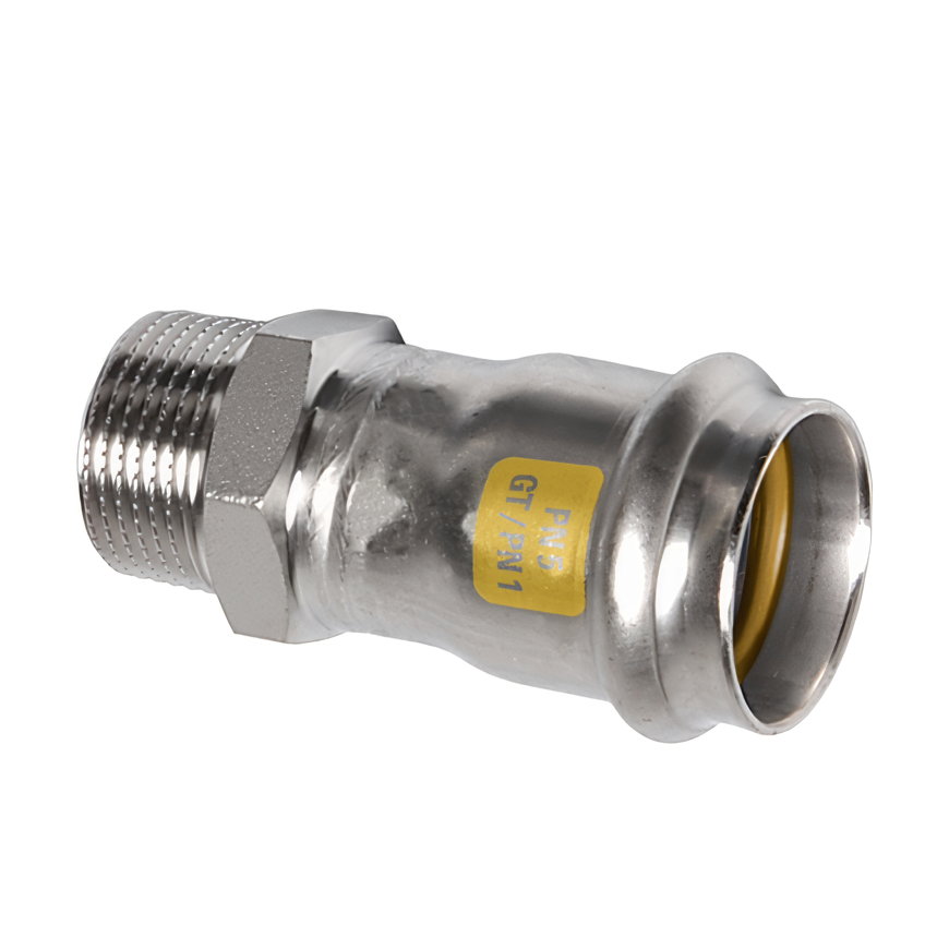 Sanha NiroSan Gas draadkoppeling, rvs 316L, pers x buitendraad, 22 mm x ½"