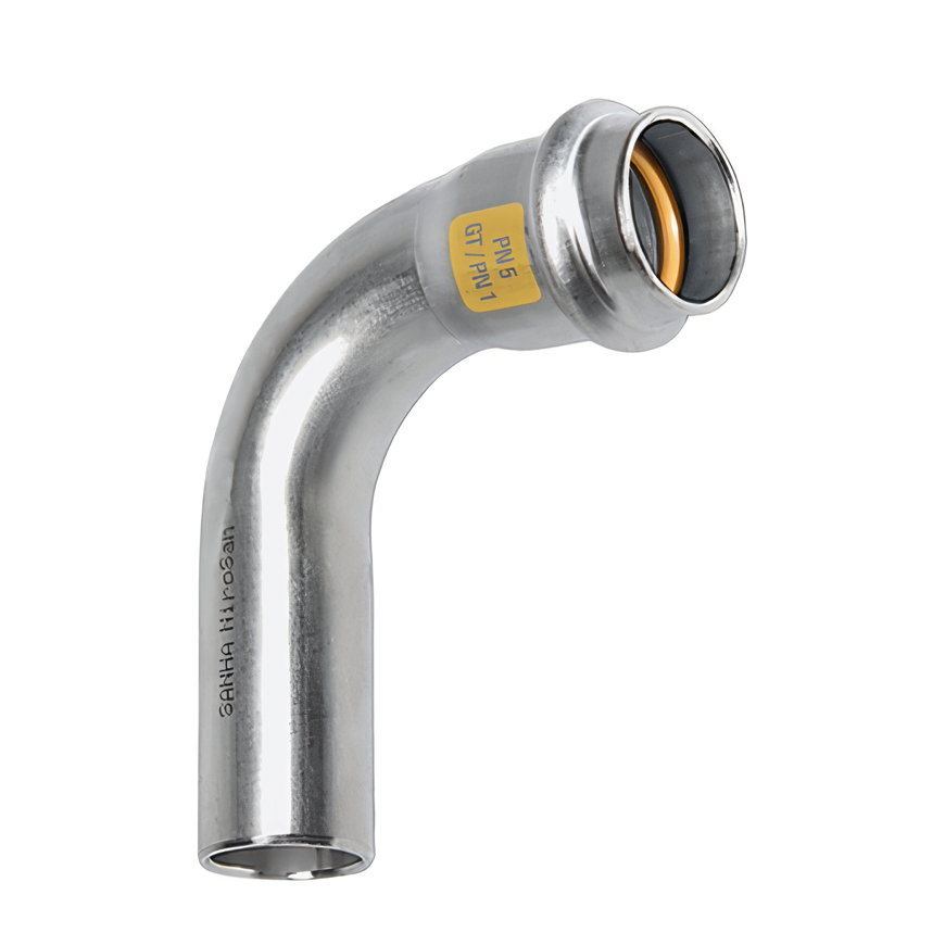 Sanha NiroSan Gas bocht 90°, rvs 316L, spie x pers, 22 mm