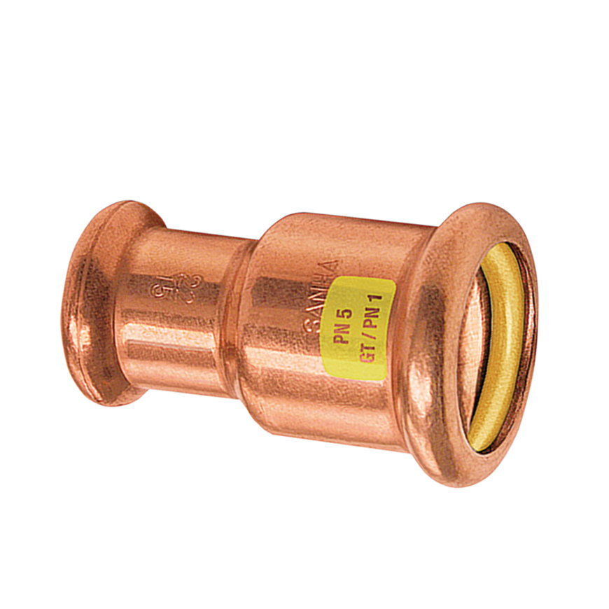 Sanha Press Gas verloopkoppeling, koper, 2x pers, 15 x 12 mm