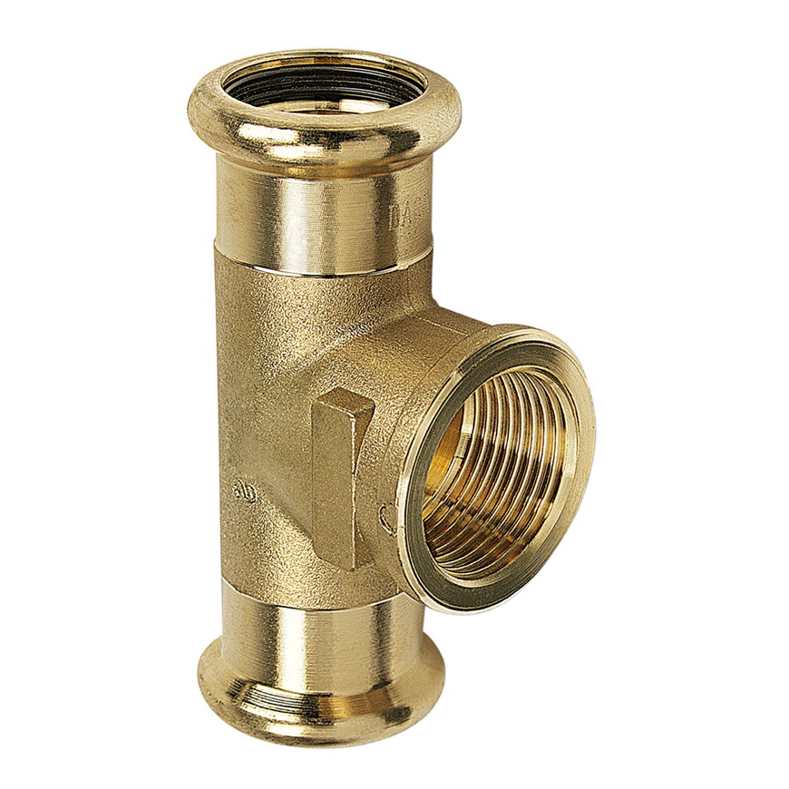 Sanha PuraPress schroef T-stuk 90°, brons, 2x pers / 1x binnendraad, 12 mm x ½"
