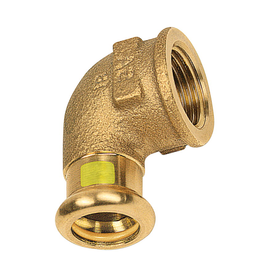 Sanha Press Gas schroefknie 90°, brons, binnendraad x pers, ½" x 15 mm