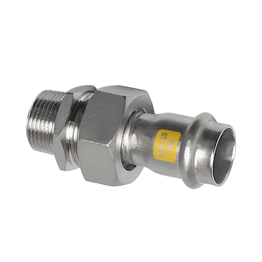 Sanha NiroSan Gas 3-delige koppeling, rvs 316L, pers x buitendraad, vlakdichtend, 15 mm x ½"