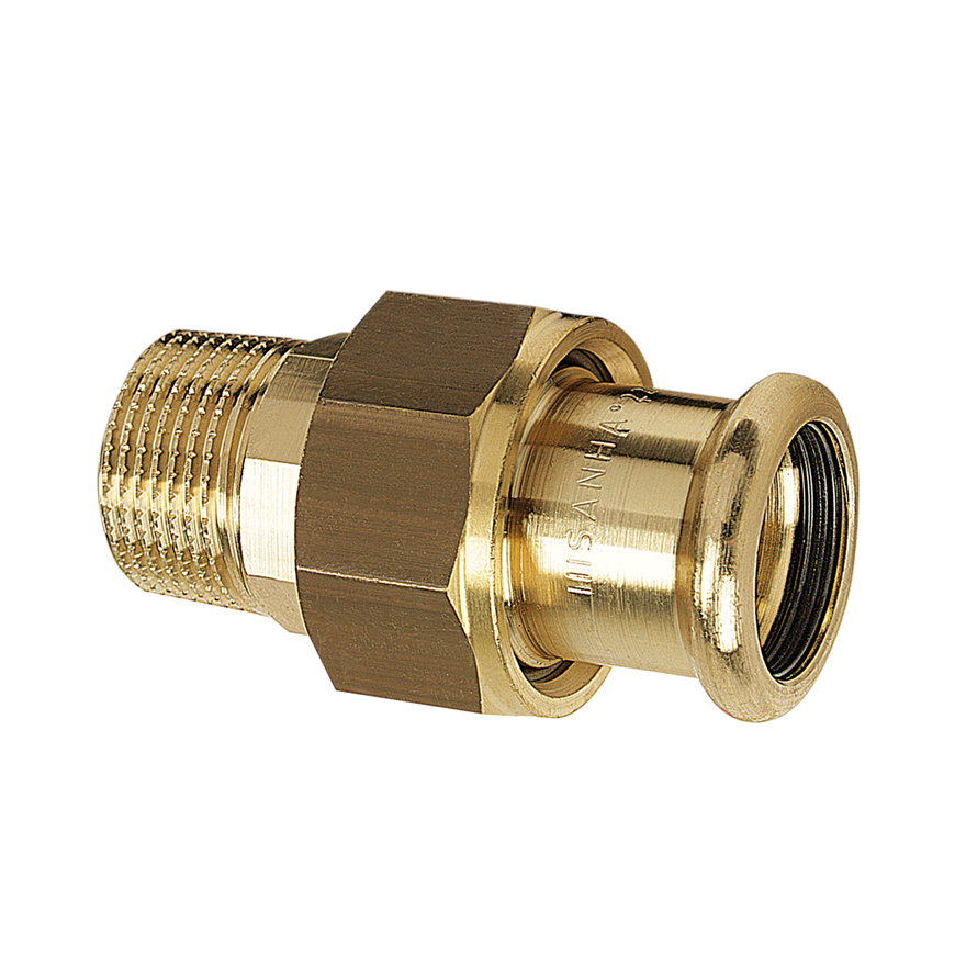 Sanha PuraPress 3-delige koppeling, brons, buitendraad x pers, ½" x 12 mm