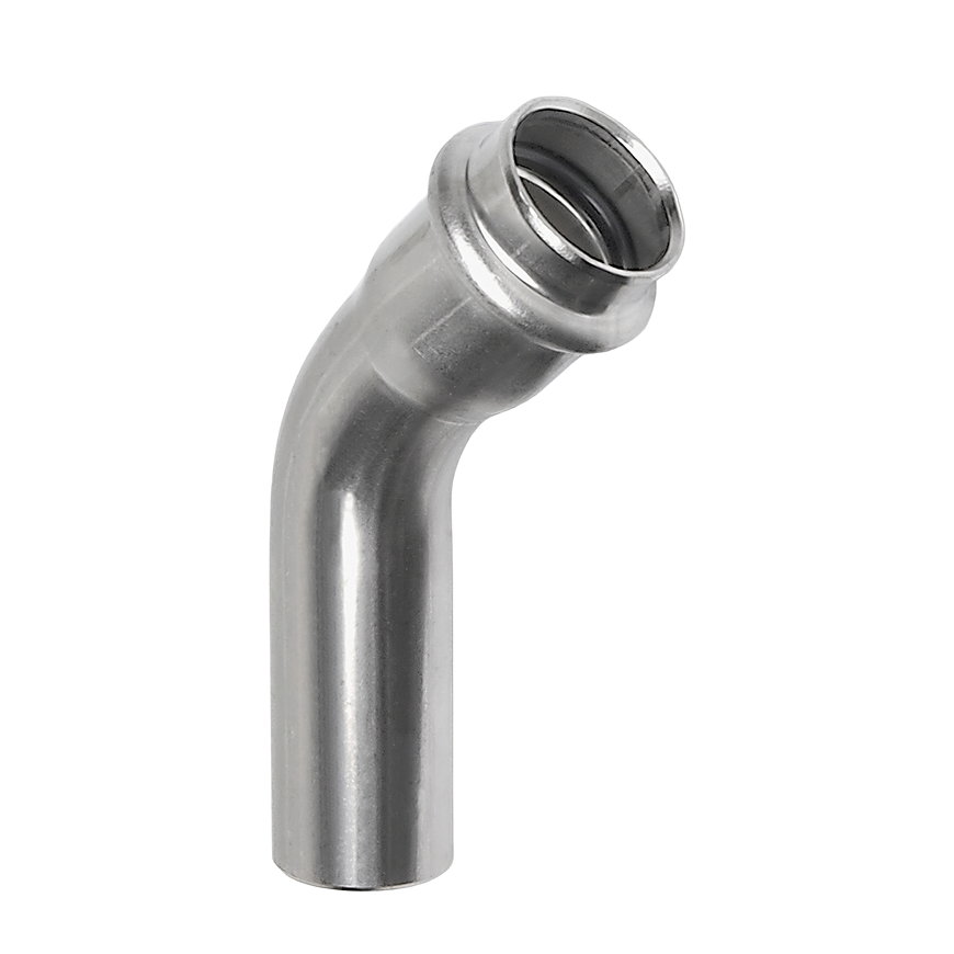 Sanha NiroSan bocht 45°, rvs 316L, spie x pers, 15 mm