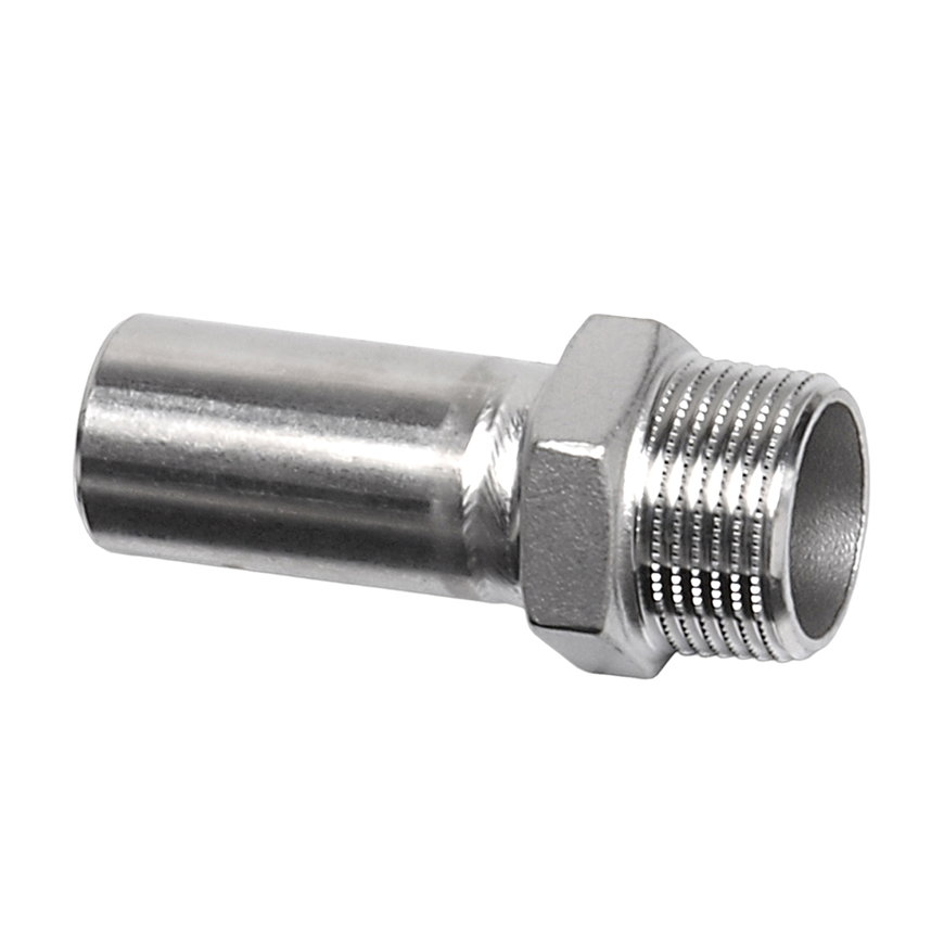 Sanha NiroSan overgangskoppeling, rvs 316L, buitendraad x spie, ½" x 15 mm