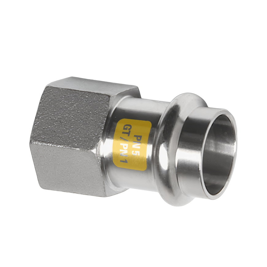 Sanha NiroSan Gas schroefkoppeling, rvs 316L, pers x binnendraad, 15 mm x ¾"