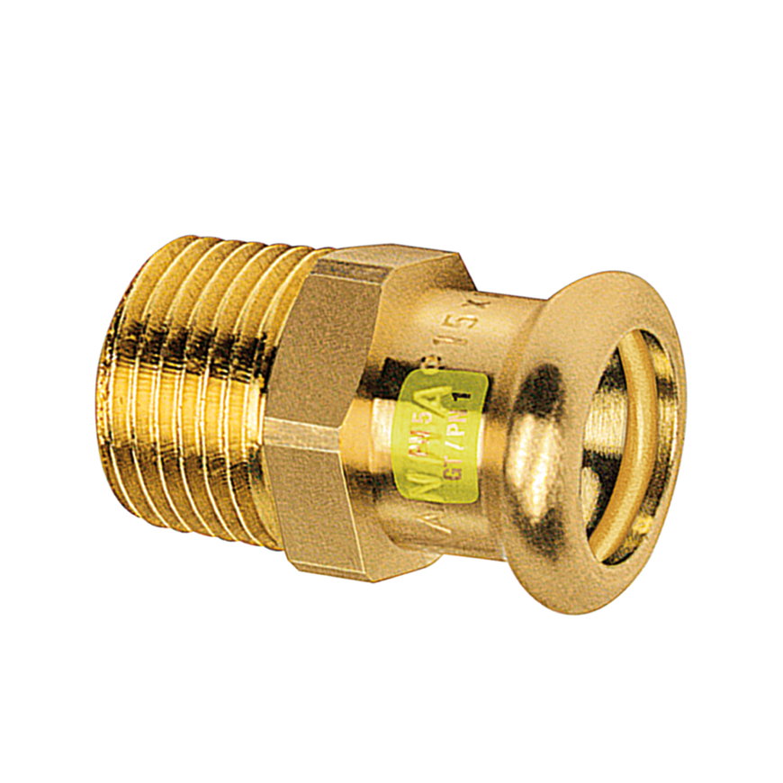 Sanha Press Gas draadkoppeling, brons, buitendraad x pers, ½" x 22 mm