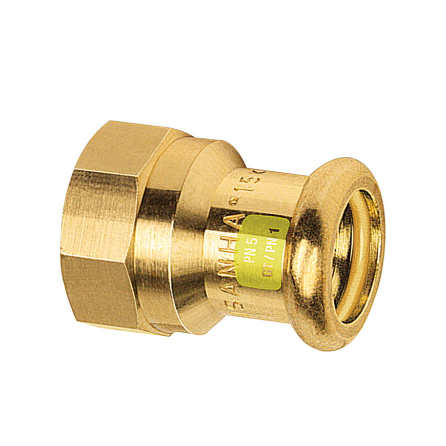 Sanha Press Gas schroefkoppeling, brons, pers x binnendraad, 22 mm x ½"