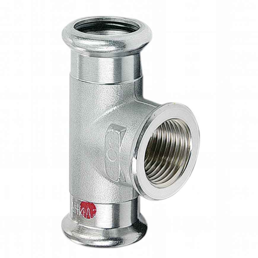Sanha Therm schroef T-stuk 90°, staal, 2x pers / 1x binnendraad, 15 x ½" x 15 mm