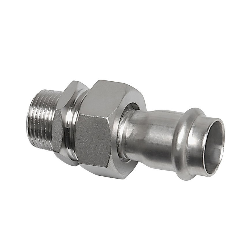 Sanha NiroSan 3-delige koppeling, rvs 316L, pers x buitendraad, 22 mm x ¾"