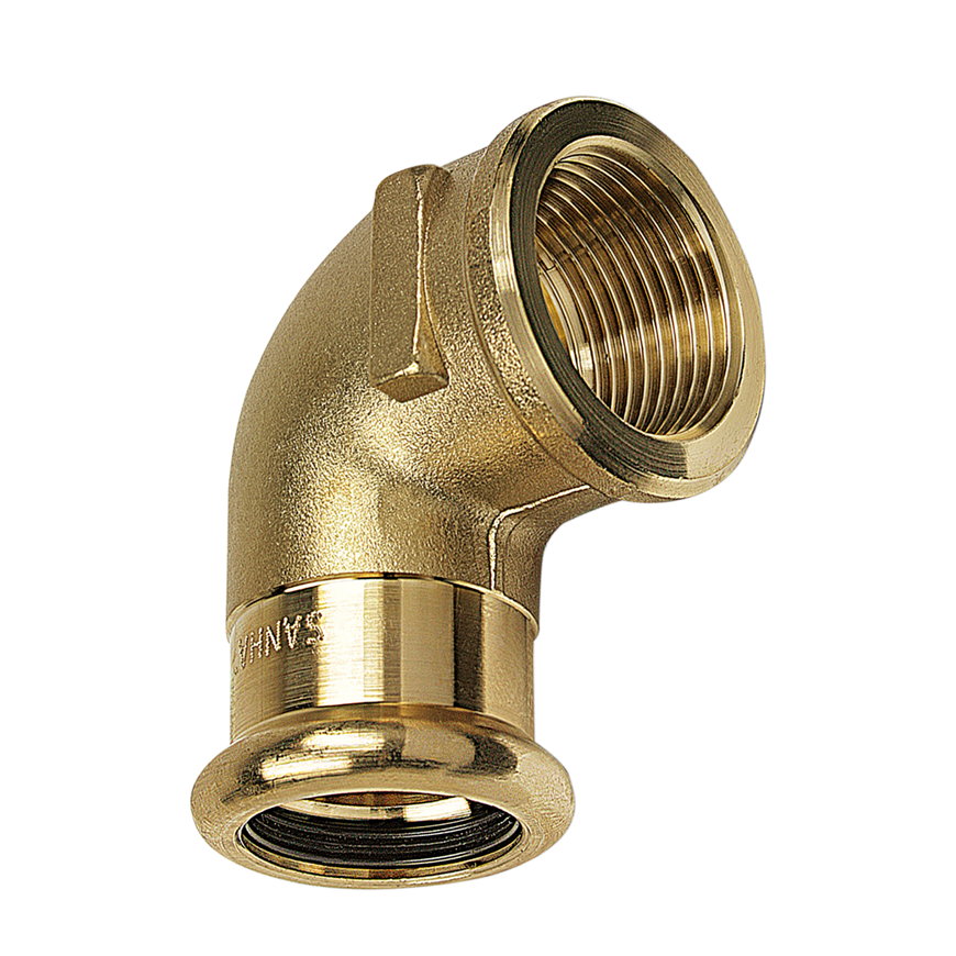 Sanha PuraPress schroefknie 90°, brons, binnendraad x pers, ½" x 18 mm