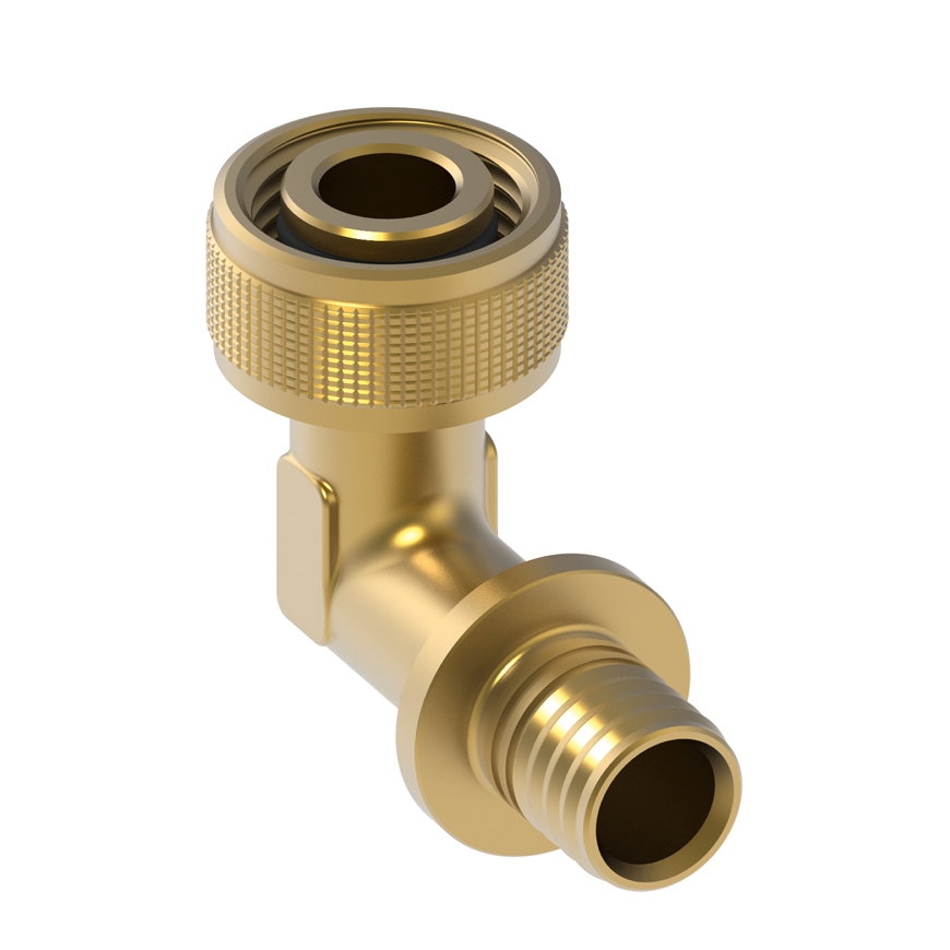 TECEflex overgangsknie 90°, brons, klem x pers, snel adapter, 16 mm x ½"