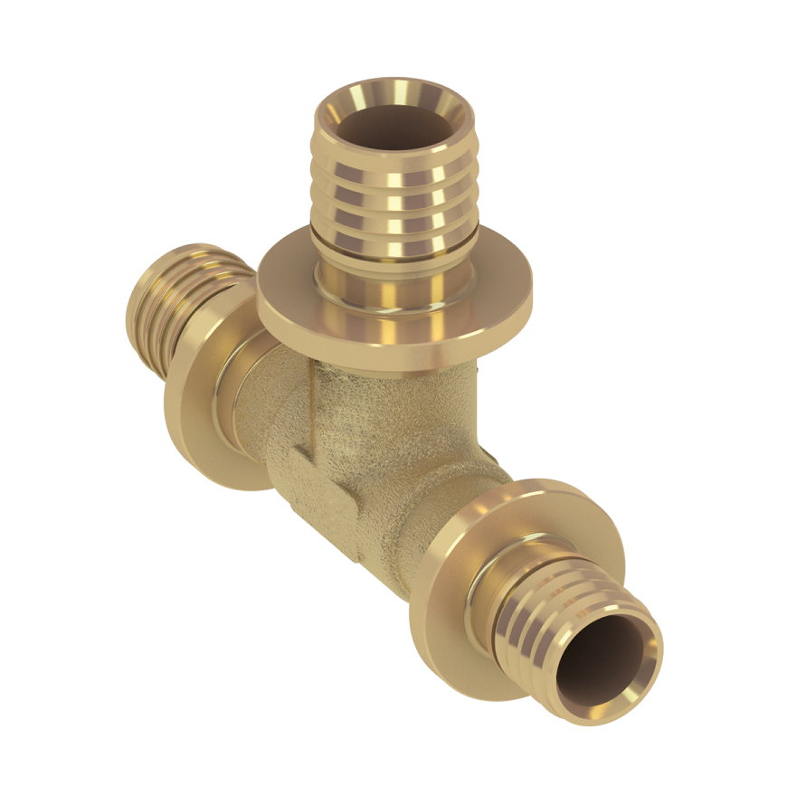 TECEflex verloop T-stuk 90°, messing, 3x pers, 25 x 16 x 16 mm