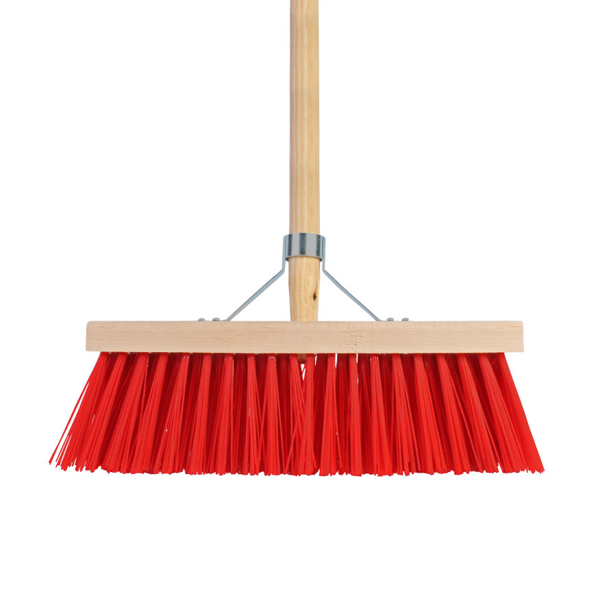 Talen Tools bezem, kunststof haren, rood, 35 cm, steel 140 cm