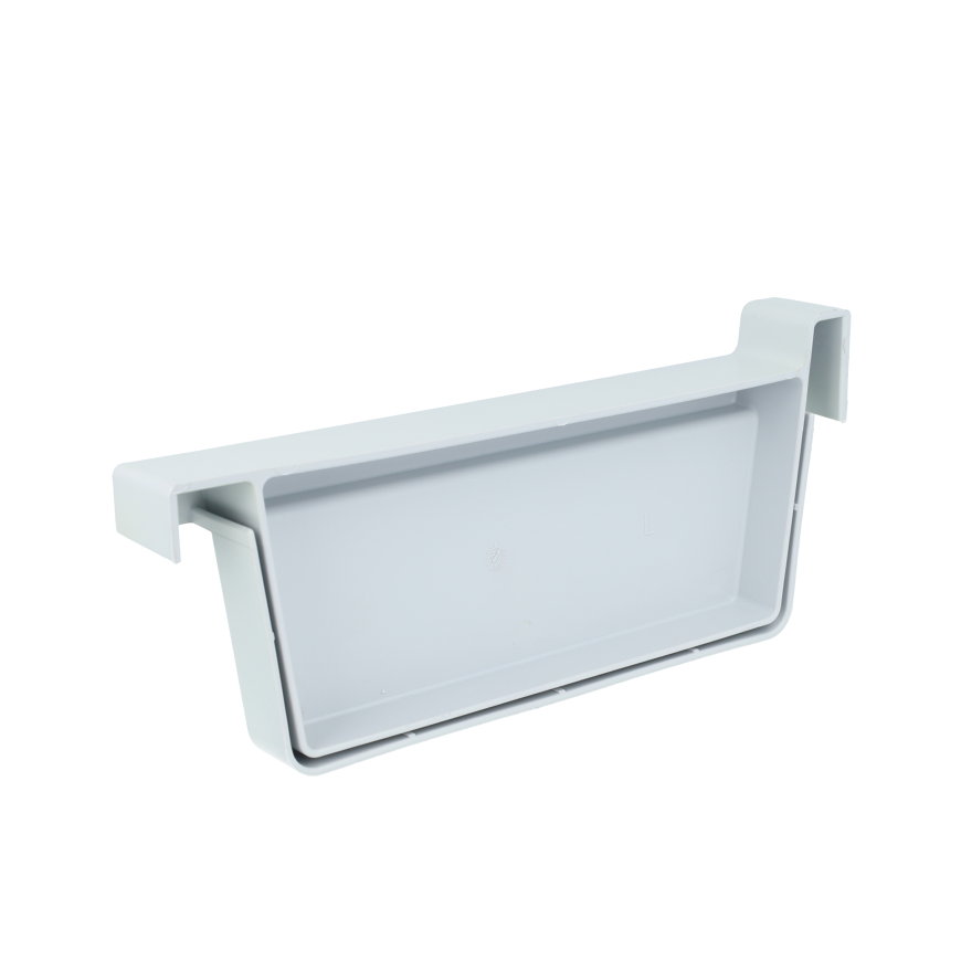 Rawinso eindstuk voor bakgoot, pp, links, lichtgrijs, RAL 7035, 205 mm